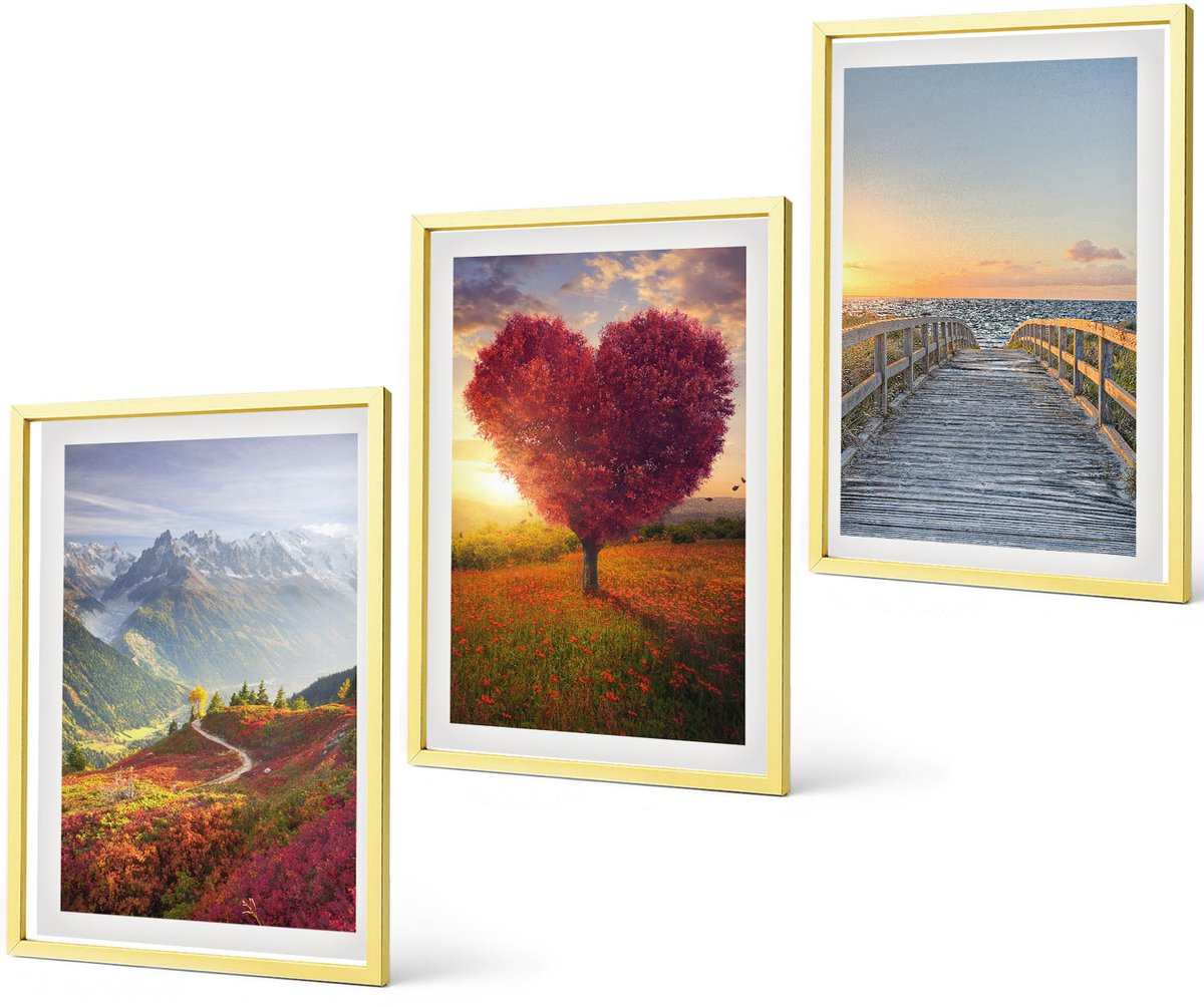 Coloray 3-Delige Schilderij Set - Woestijnklooflandschappen En Ballonvaart - 40 x 40 cm En 40 x 60 cm - Wanddecoratie - Muurdecoratie - Moderne Interieurdecoratie - Moderne Wanddecoratie