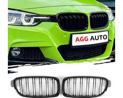 AggAuto Glossy black radiator grill, front kidneys 6-double rod for BMW Series 3, F30/F31, 2012-2018 - ShopVlot