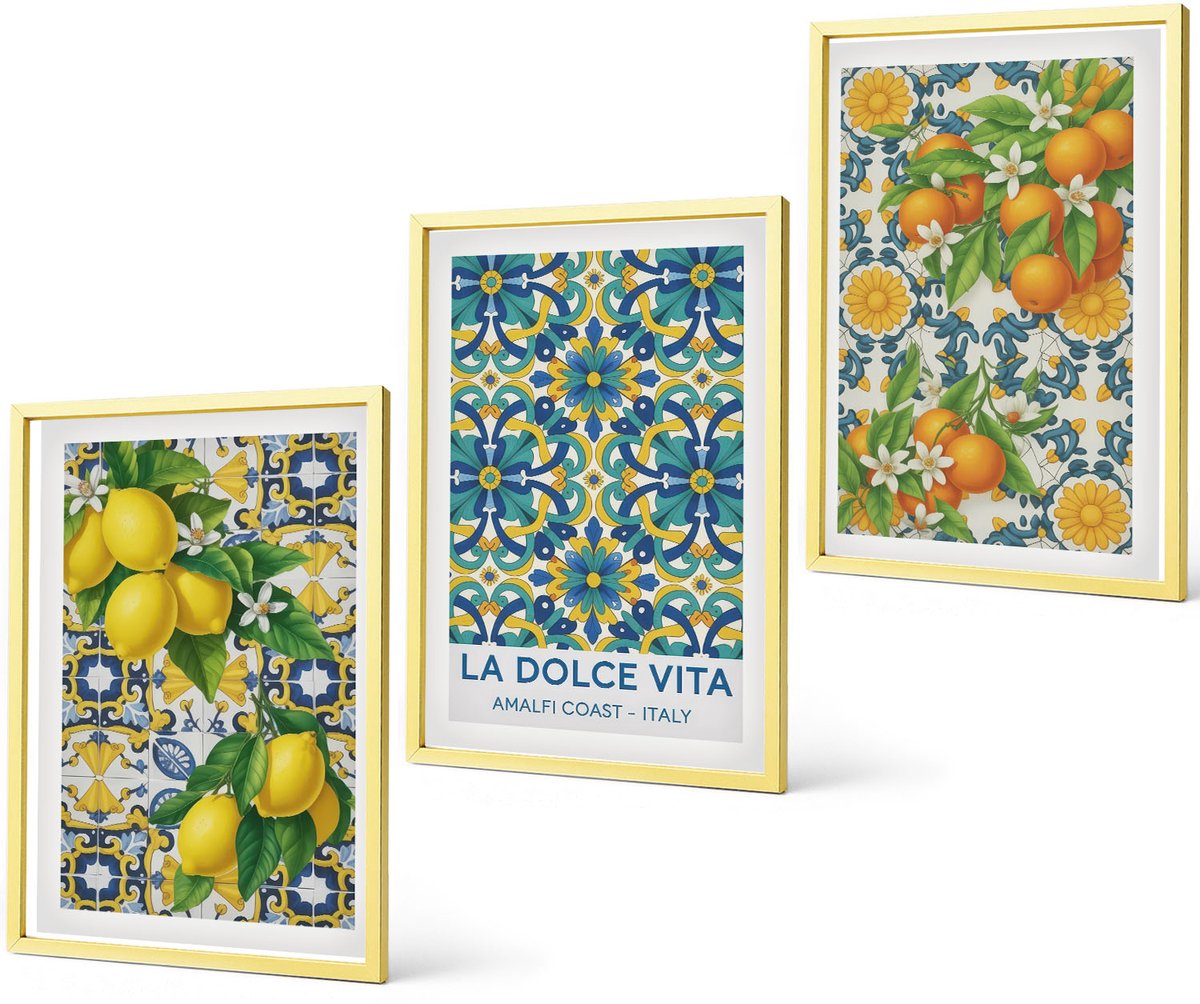 Coloray 3-Delige Schilderij Set - Schilderachtige Straatjes Met Huizen En Potplanten. - 40 x 40 cm En 40 x 60 cm - Wanddecoratie - Muurdecoratie - Moderne Interieurdecoratie - Stijlvolle Muurdecoratie