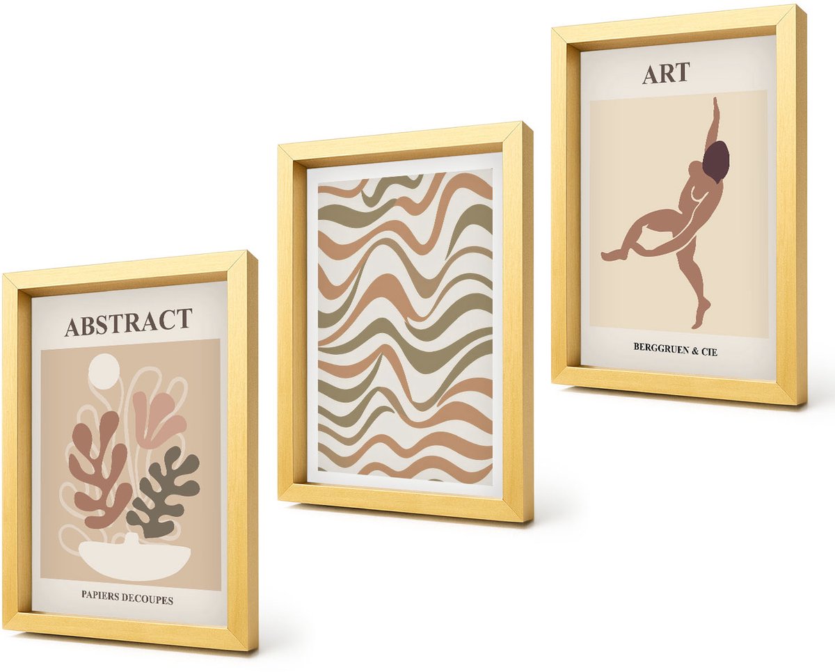 Coloray 4-Delige Schilderij Set - Matisse Boho Abstracte Vormen en Patronen - 20 x 30 cm - Decoratieve Muurdecoratie - Slaapkamer - Decoratieve Schilderijen
