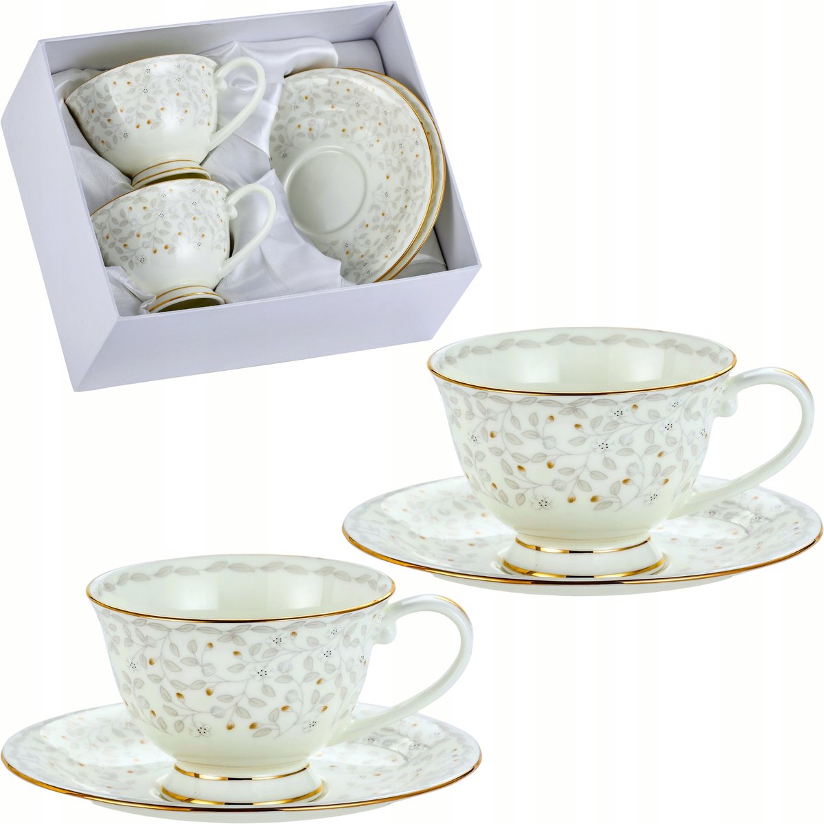 Set van 2 Porseleinen Kopjes met Schotels - 200 ml