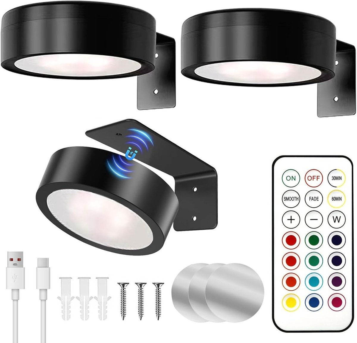 Schilderijlampje draadloos - Wit - 1 x 1 x 1 cm - Oplaadbare RGB LED Lamp - Voor Wanddecoratie en Keuken