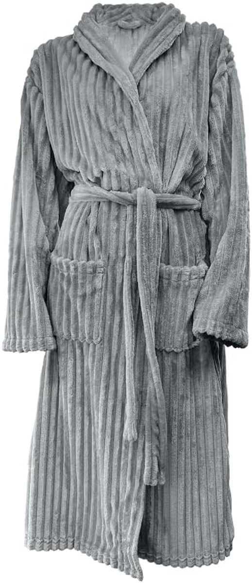 Teddy Rib Fleece Bathrobe - dark grey - M - ShopVlot