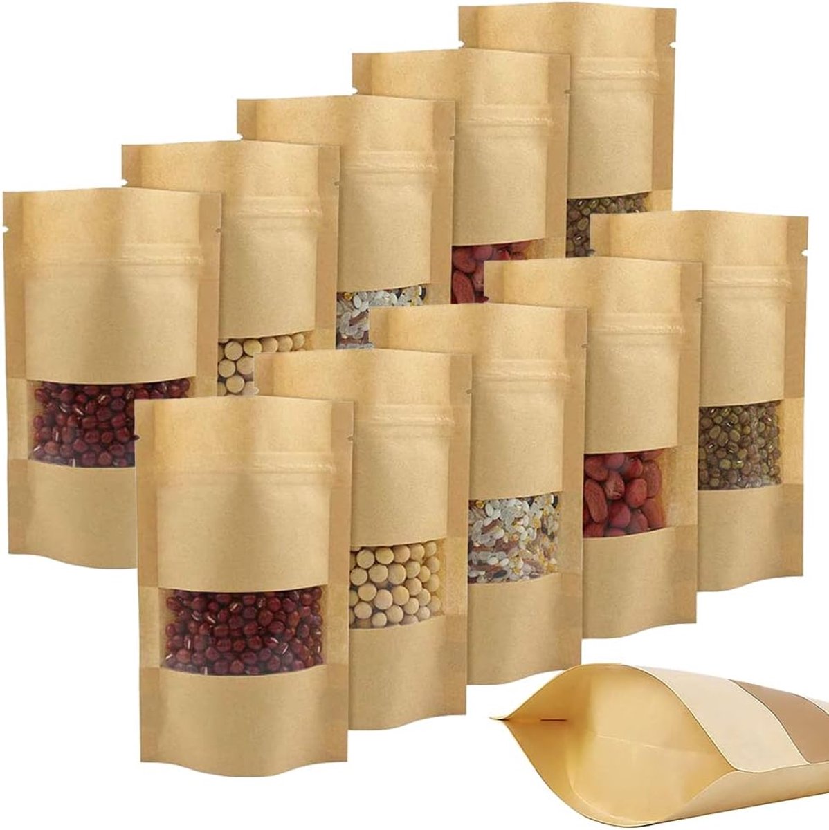 Papieren zakken, papieren zakken met venster, rits, kleine mini kraftpapieren zakken - ShopVlot
