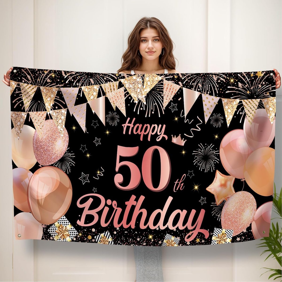 50th Birthday Banner, Happy 50th Birthday Banner Background Decorations Handheld Extra Large Party Background Decor - ShopVlot