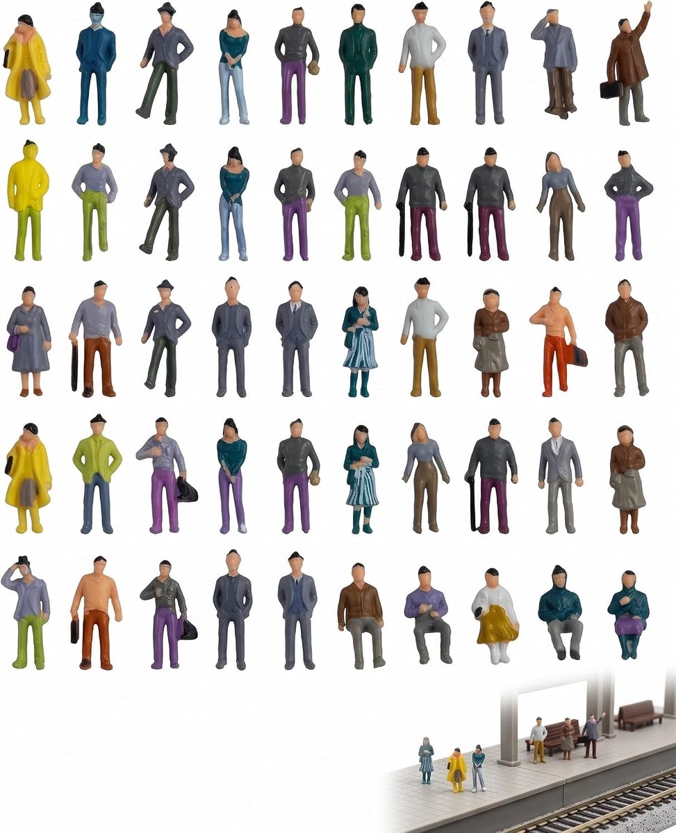 Minifiguren 1:75 HO schaal - 60 stuks zittend en staand - voor modelbouw en creatieve projecten - ShopVlot