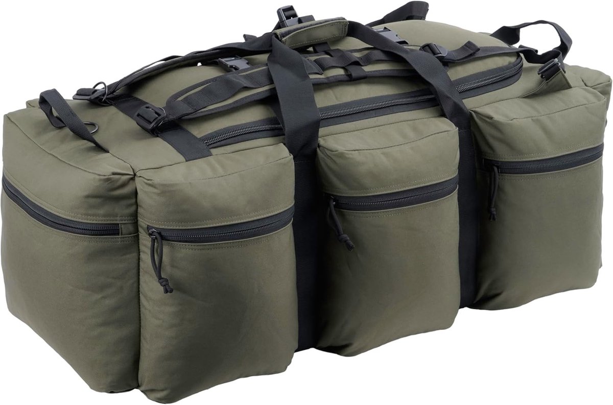 Grote Militaire Reistas - Olijf+Zwart - 84 x 42 x 30 cm - Duurzaam Polyester - Voor Heren