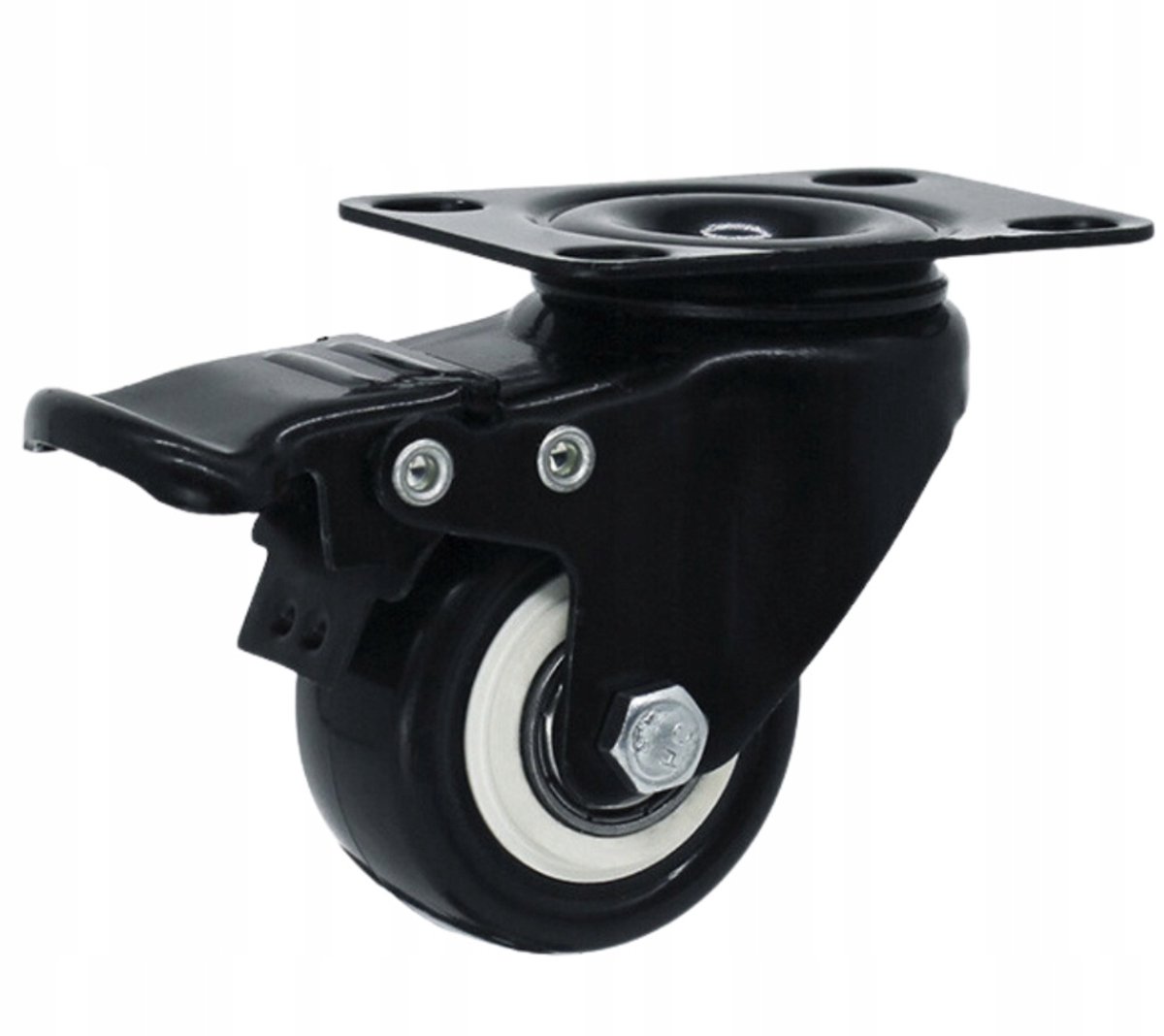 Zwenkwiel PVC 75mm met rem, 70kg draagvermogen, voor meubels