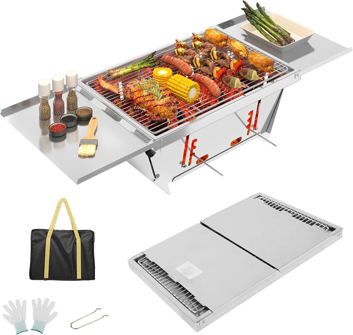 Barbecue grill - klein en opvouwbaar - roestvrij staal - ideaal voor camping of strand