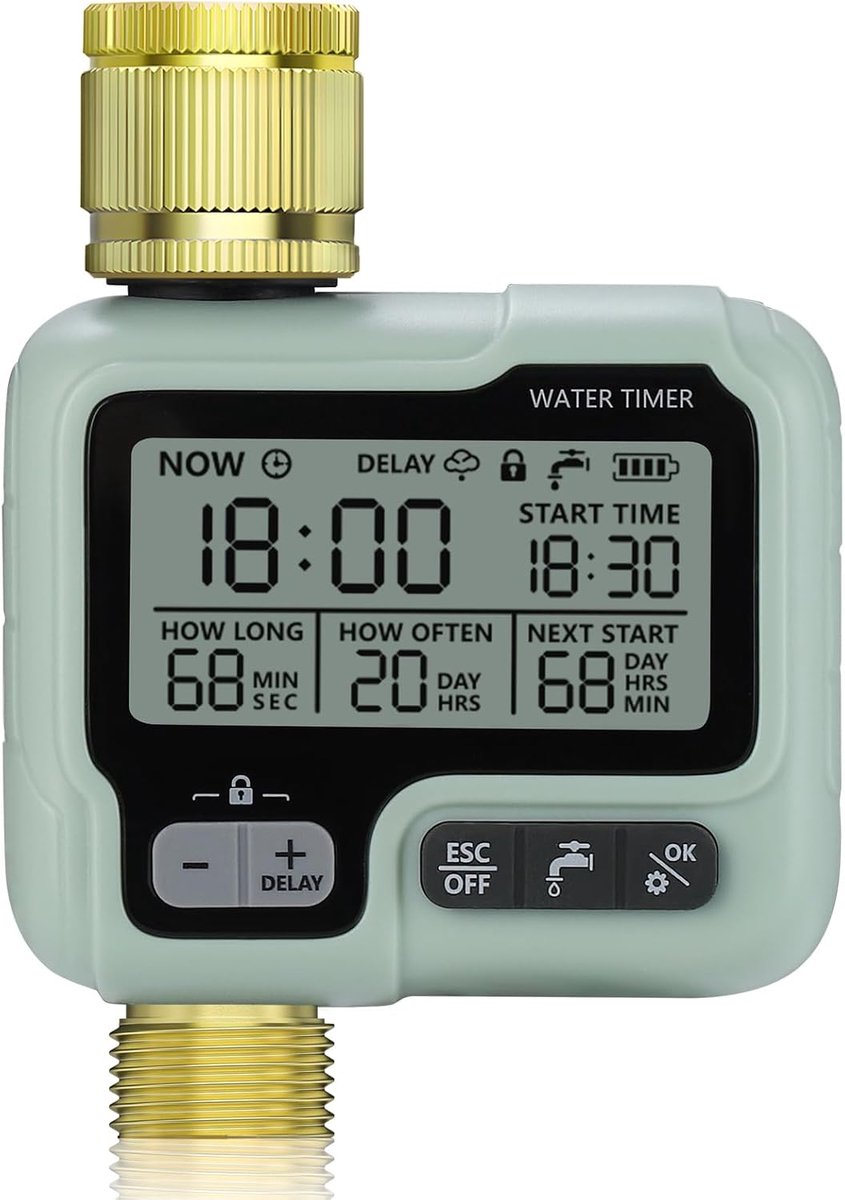 Irrigatiecomputer met brass in- en uitlaat - water timer - automatische en handmatige regeling - ideaal voor tuinen