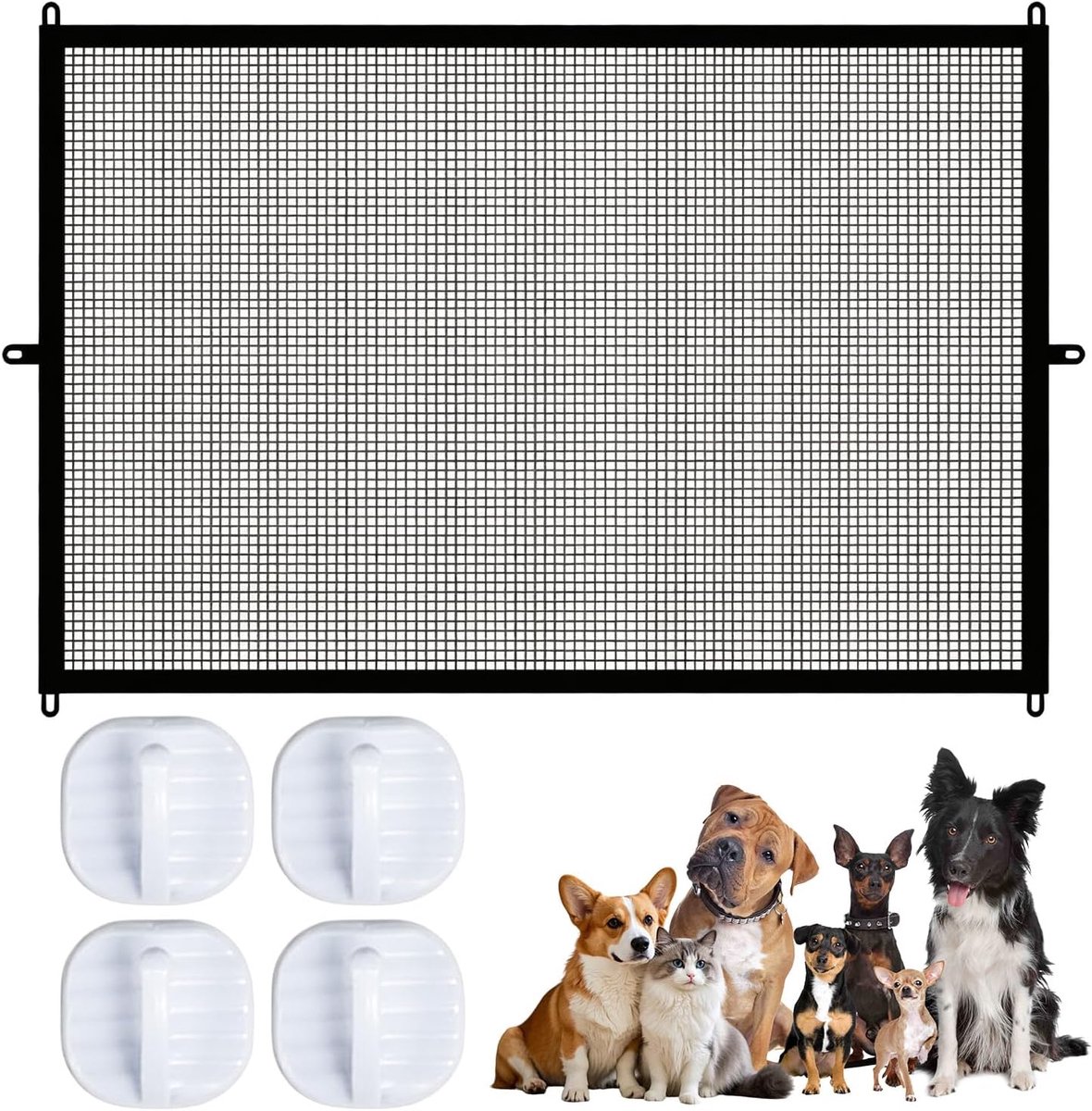 Inklapbaar traphekje 110x72cm - zwart mesh - draagbaar zonder boren - ideaal voor huisdieren - ShopVlot