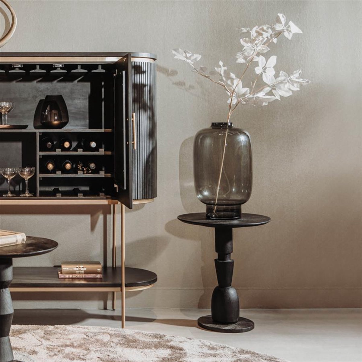 Tower Living Haltafel Brunello - Rond Zwart Hout - Ø50x58cm