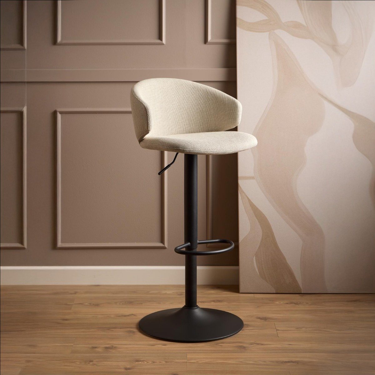 Giga Living Barkruk Valerie - Beige/Zwart Stof - Zithoogte 82cm - Set van 2