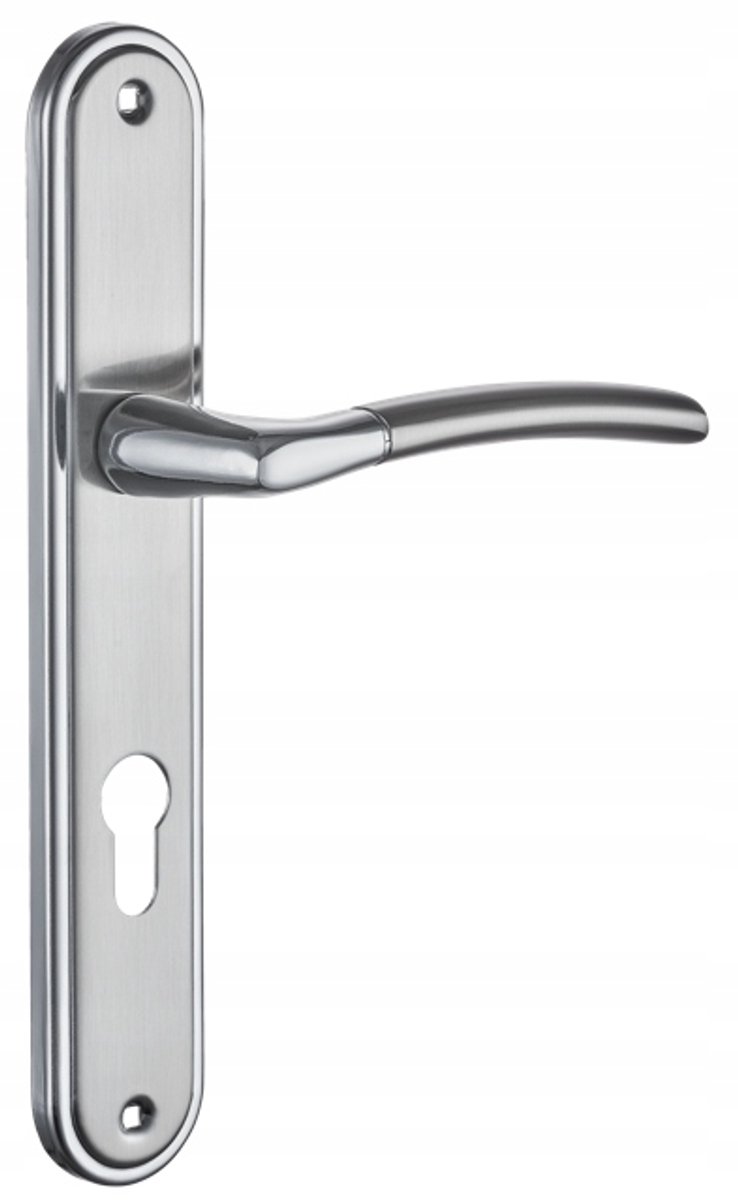 Deurklink Kora 72 Nikkel-Satijn/Chroom met Lang Schild