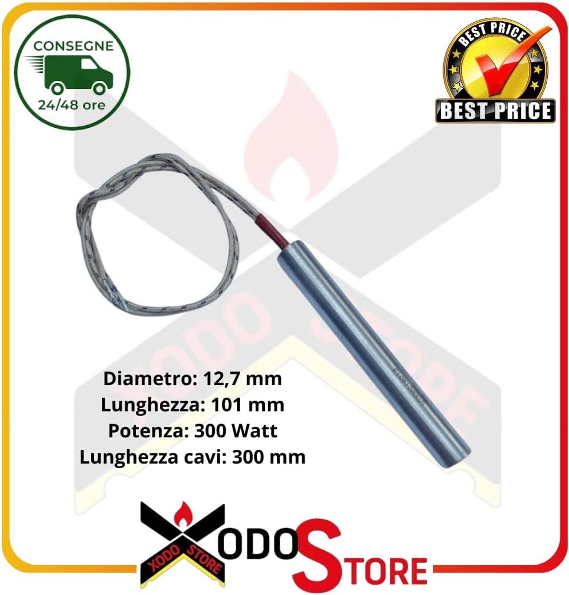 Pelletkachel ontsteker D.12,5 L 100 300 W - 12,7 mm diameter - 101 mm lengte - krachtige ontsteking - ShopVlot
