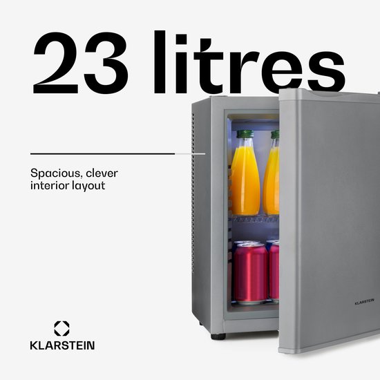 Klarstein Minibar Happy Hour 5-15°C geruisloos 23 dB ledverlichting - Minikoelkast - 23L - voor Hotelkamer voor Partykelder - Stil LED-Binnenverlichting Compact - Mini Fridge - Hotelkoelkast - Kleine Koelkast - Compact Koelkast van Klarstein — afbeelding 4