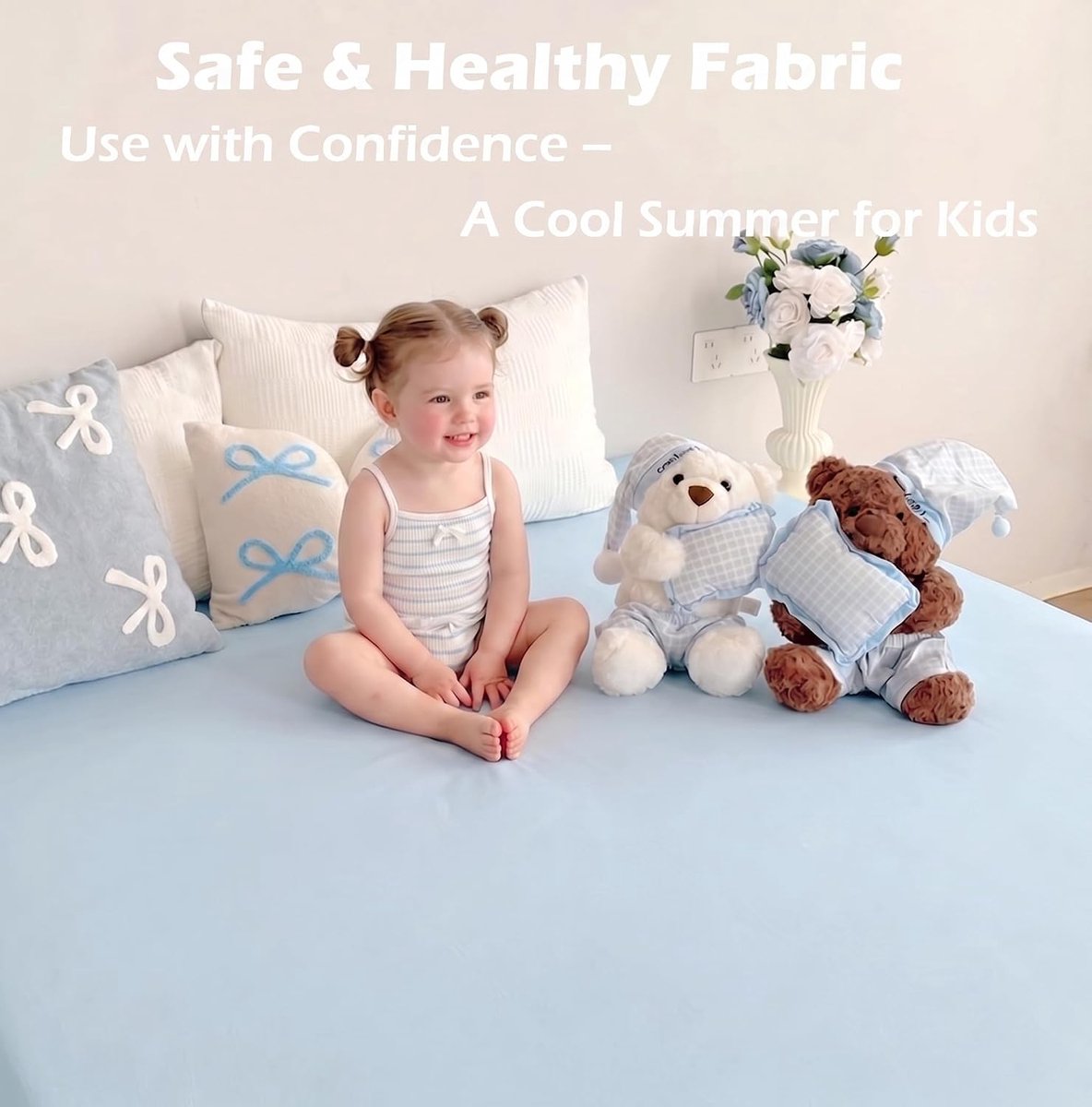 Cooling Fitted Sheet, Super King Size Bedding Set, 3 Piece Summer Sheets with 2 Pillowcases, Instant Cooling Effect - ShopVlot