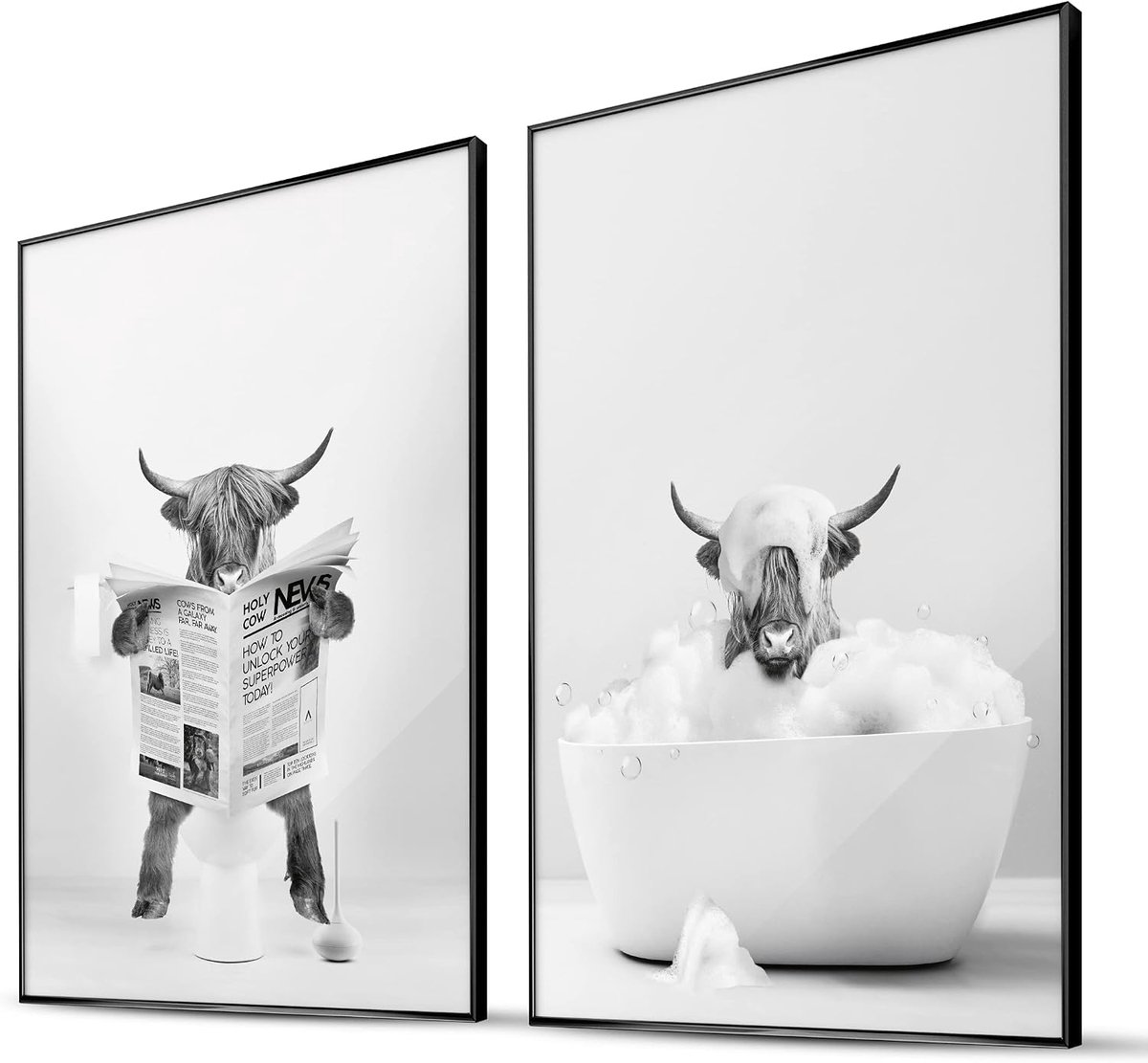 BLCKART Elegant Highland Cow Wall Pictures Funny Bathroom Decoration - 2 x DIN A3 - ShopVlot
