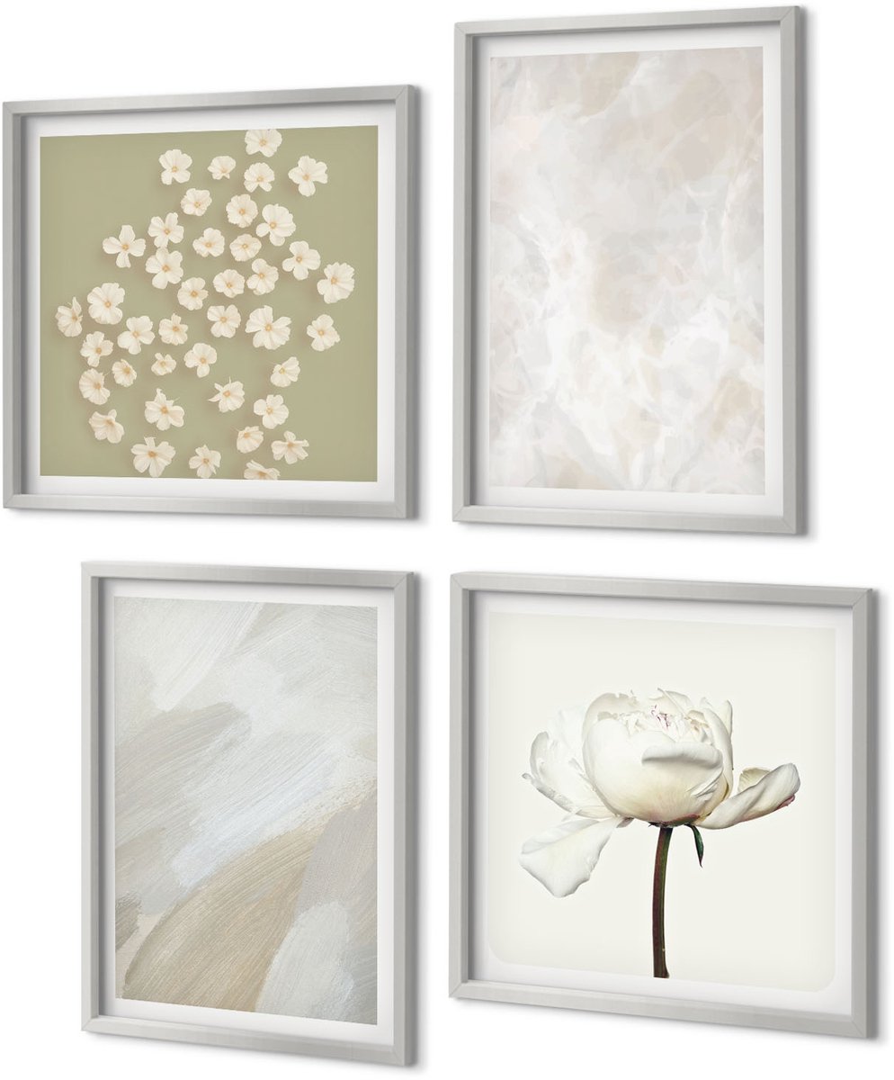 Coloray 4-Delige Schilderij Set - Bloemen en trendy texturen, delicate boho-stijl - 40 x 40 cm en 40 x 60 cm - Wanddecoratie - Schilderijen Set - Kantoor - Stijlvolle Muurdecoratie
