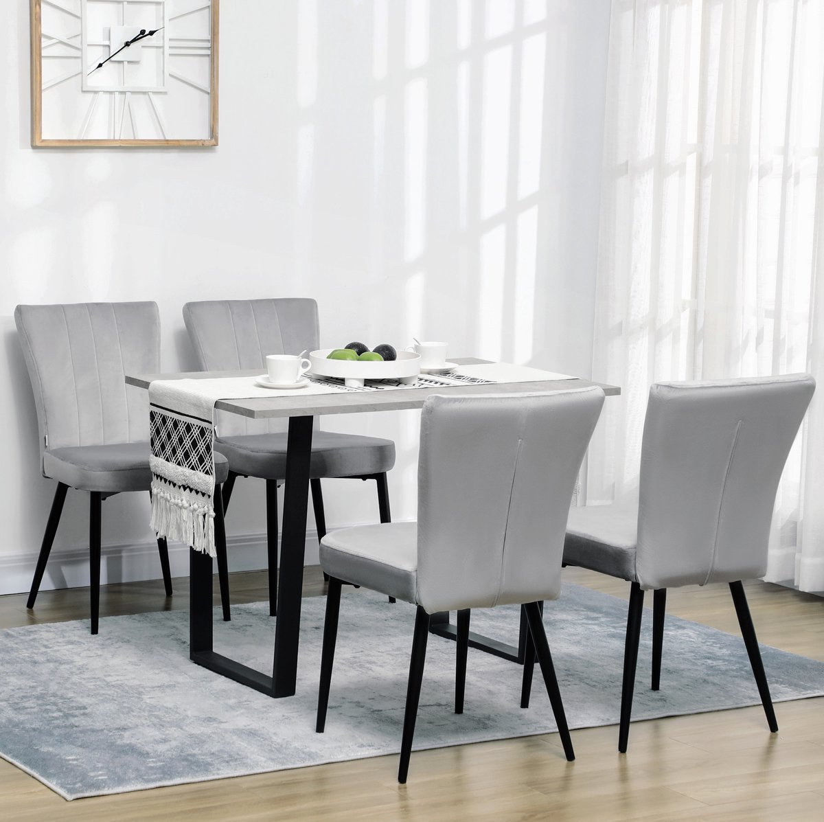 FloraGrace Eetkamerstoel Set Van 4 - Moderne Gesteepte Rugleuning En Zachte Bekleding - Voor Eetkamer, Keuken En Kantoor - Polyester - Grijs