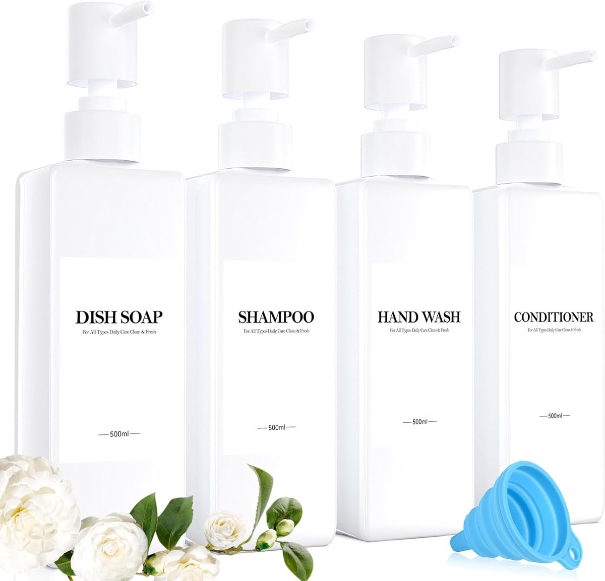 Soap Dispenser, 500 ml, White Shampoo Bottles for Filling, Plastic 500 ml, Soap Dispenser, Shampoo Dispenser, White - ShopVlot