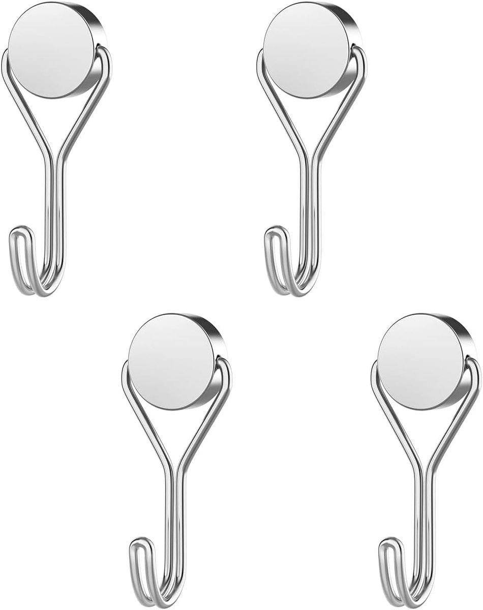 Pack of 4 Extra Strong Magnetic Hooks 16mm Thick Neodymium Magnetic Hooks No Die Cutting for Kitchen, Bedroom - ShopVlot