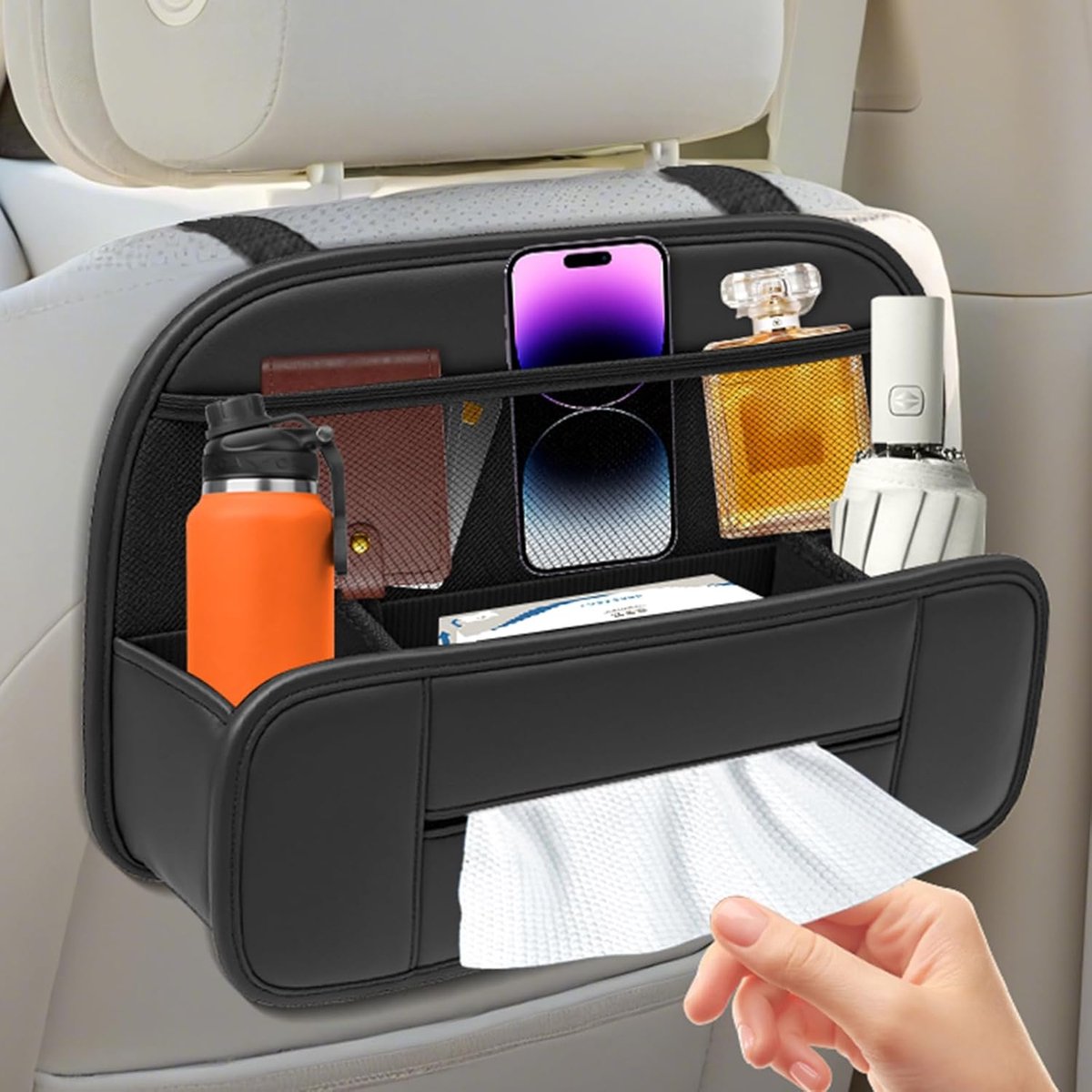 Auto Organiser - Rugleuning Bescherming - Leer - Multifunctioneel en Waterdicht - Ideaal voor Auto Trips met Kinderen - ShopVlot