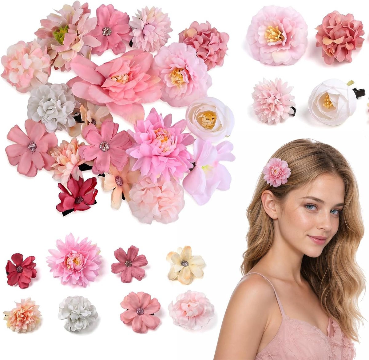 18 stuks stoffen haarspelden in roze en paars, haaraccessoires voor dames en meisjes, Hawaïaanse bloemen, haarspelden - ShopVlot