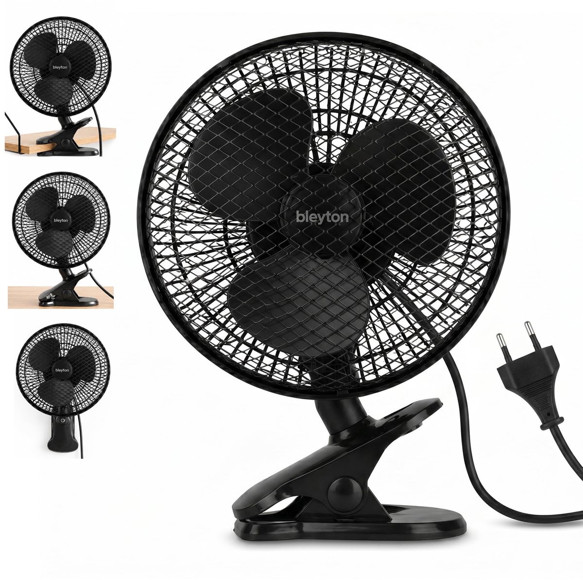 Tafelventilator 20 cm - Klemventilator zwart - Krachtig en stil - Ideaal voor op het bureau - ShopVlot
