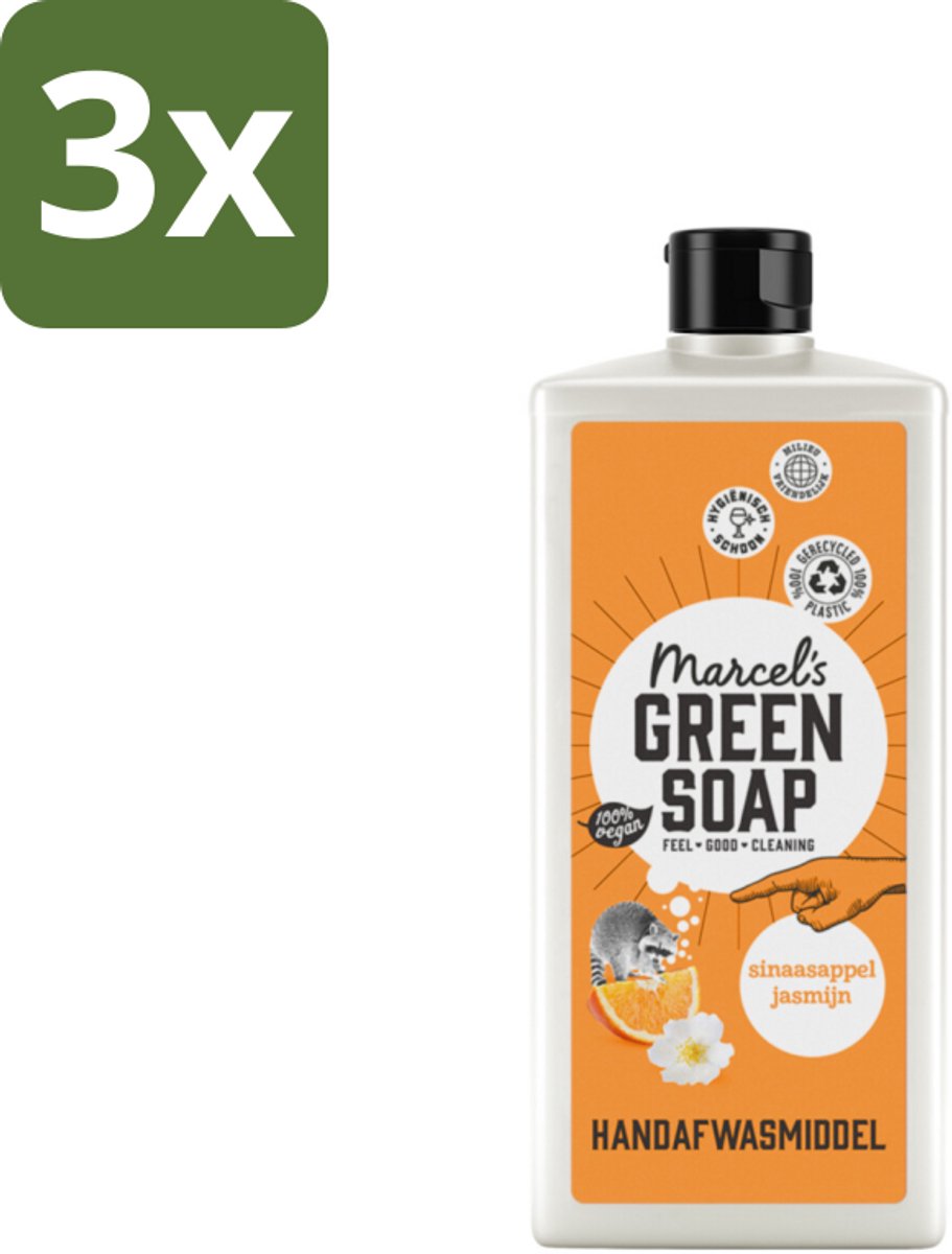 Marcel's Green Soap - Afwasmiddel - Sinaasappel & Jasmijn - Voor dagelijks gebruik - 500 ml - Bulkverpakking - 3 stuks