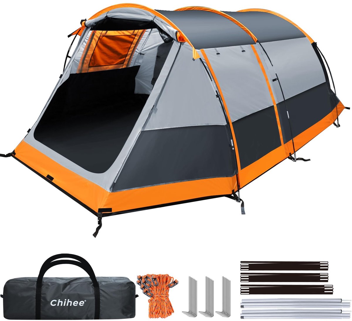 Kampeertent tunneltent 4 personen - familietent met 2 deuren - extra weerbestendig - ideaal voor alle seizoenen - ShopVlot