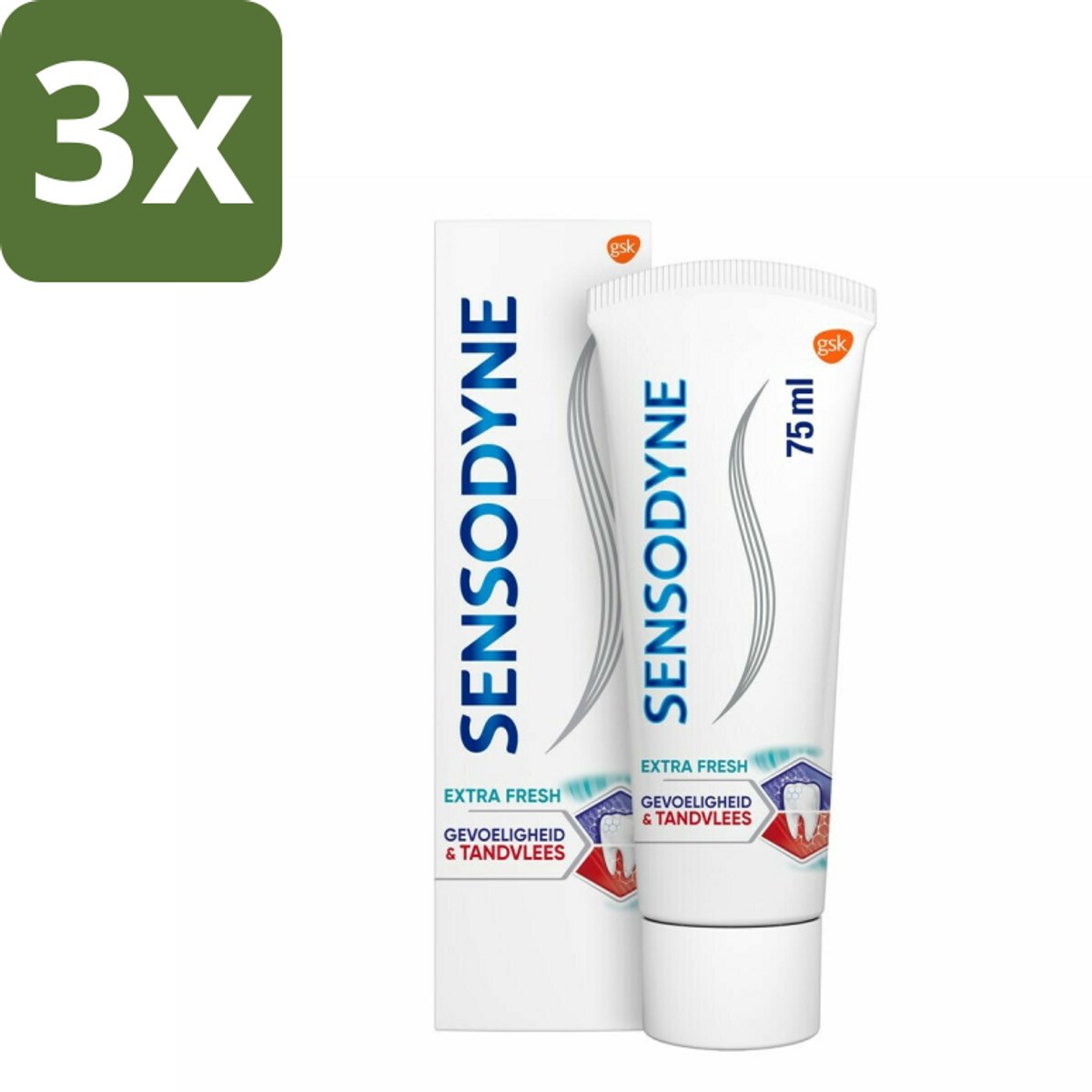 Sensodyne - Tandpasta - Gevoeligheid & Tandvlees - Extra Fresh - 75 ml - Bulkverpakking - 3 stuks