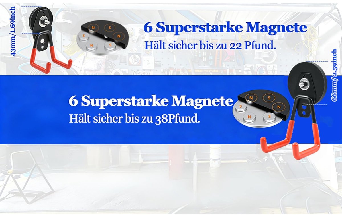 Magnetische haken zwaar belastbaar - 2 stuks - oranje - ideaal voor garage en buitendecoratie - ShopVlot