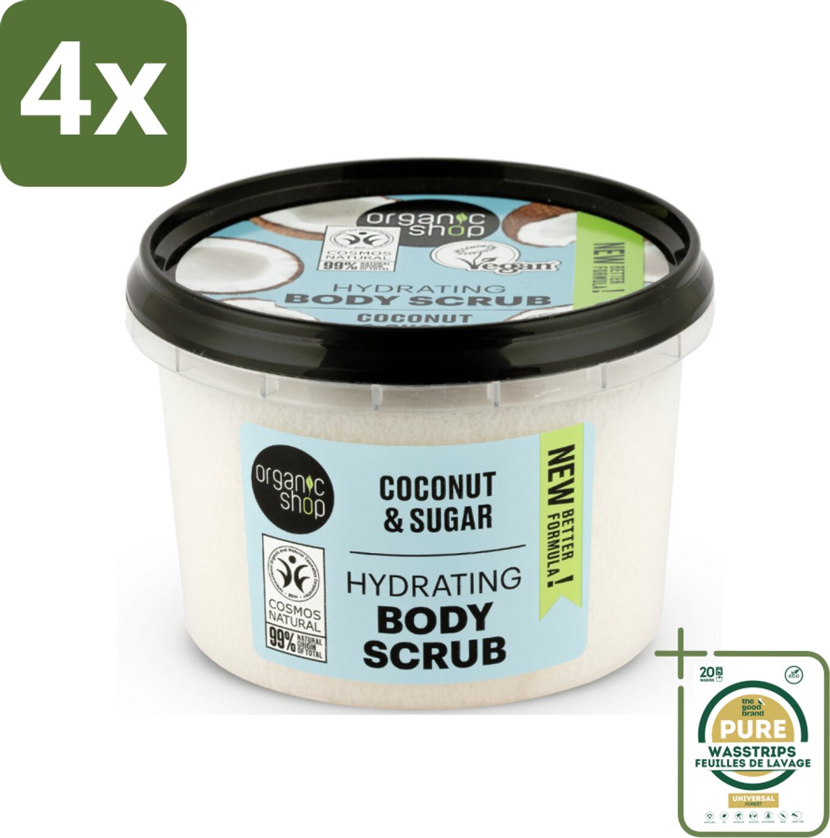 Organic Shop - Hydrating Body Scrub Coconut - Diep Voedend - 250 ml - Voordeelverpakking - 4 stuks - Kokos - Natuurlijke ingrediënten
