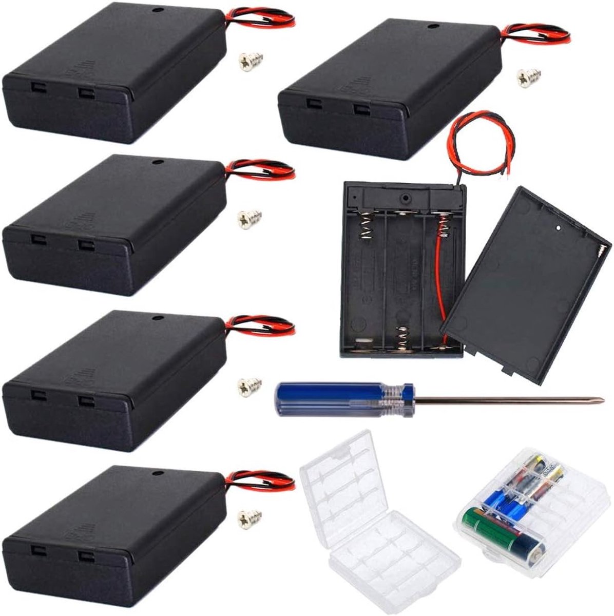 Batterijhouder 3 AA - Zwart plastic - Met schakelaar en deksel - Ideaal voor batterijopslag - ShopVlot