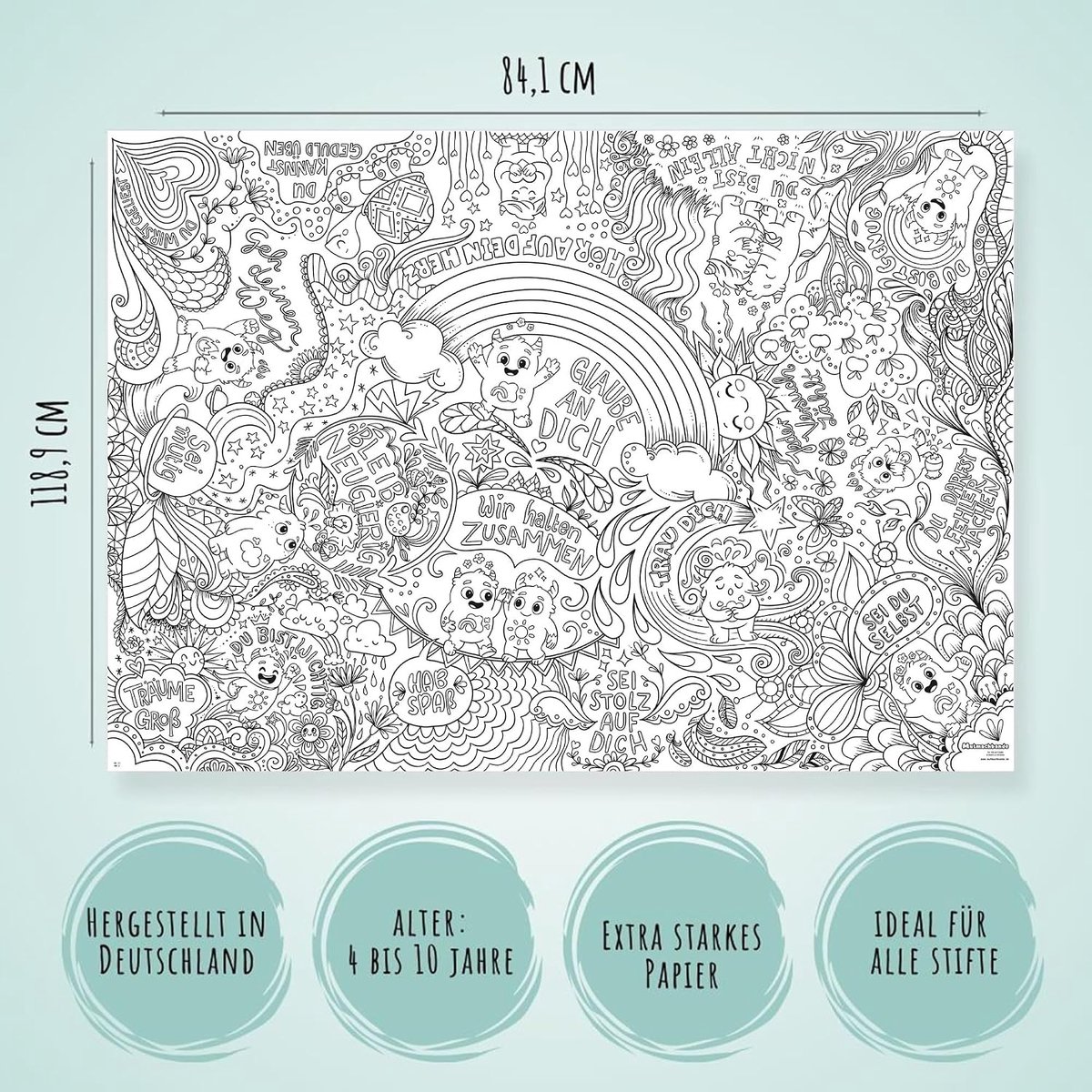 Paper tablecloth for colouring, motif mutmachband, affirmations for children, children's birthday decoration, coloring - ShopVlot