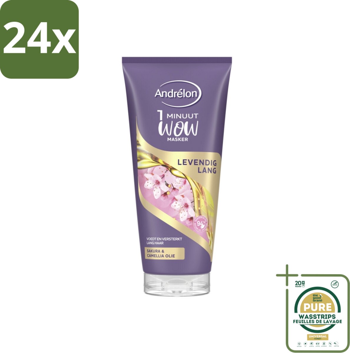 Andrélon - WOW - Masker - Levendig Lang - 180 ml - Voordeelverpakking - 24 stuks - Haarverzorging - Sakura olie