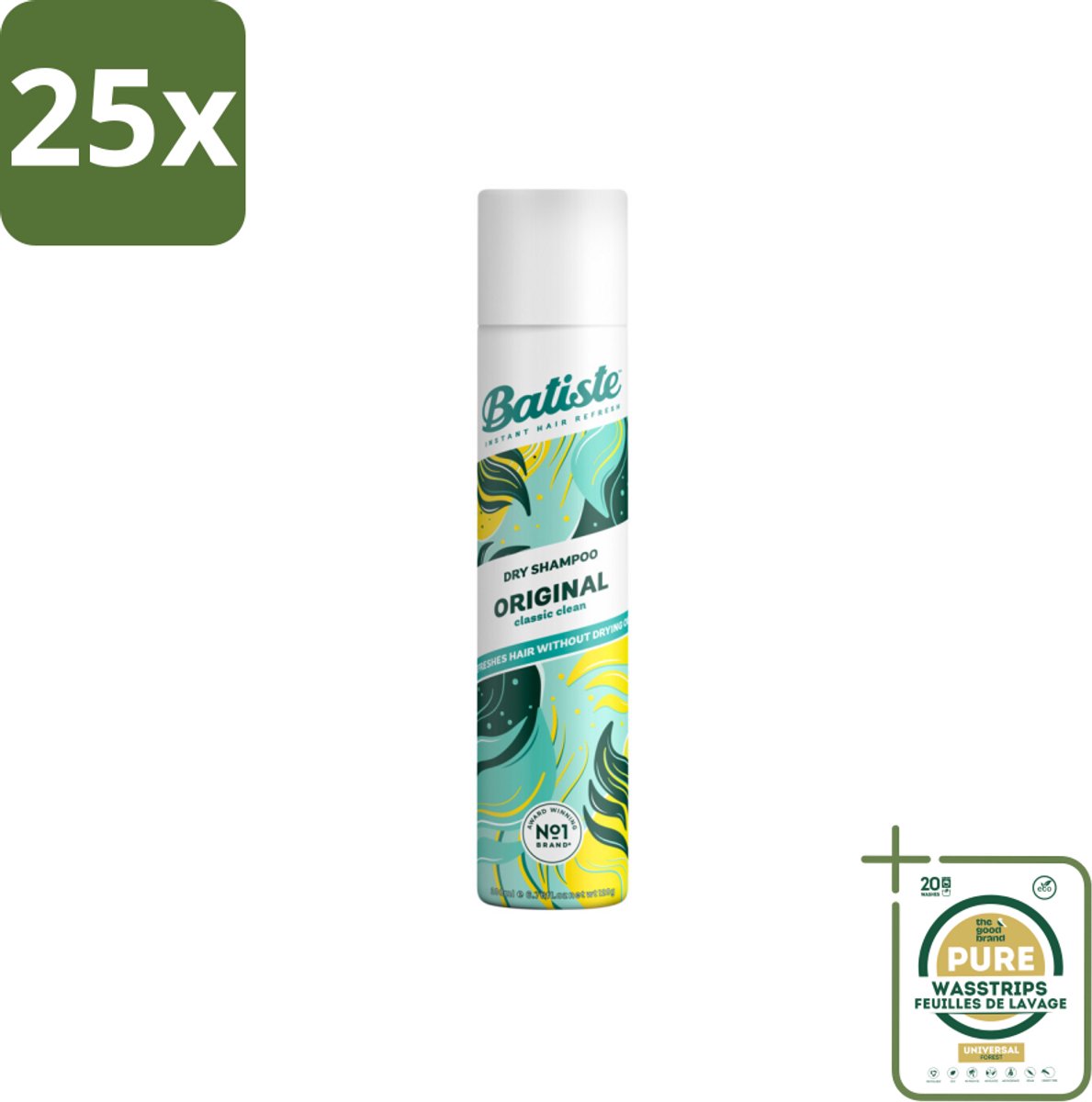 25 x Batiste - Original - Droogshampoo - Klassieke Frisse Geur - Geeft Volume en Textuur - 200ml - Grootverpakking - Droogshampoo - Vet Haar - Volume - Fris Haar - Haarkleur