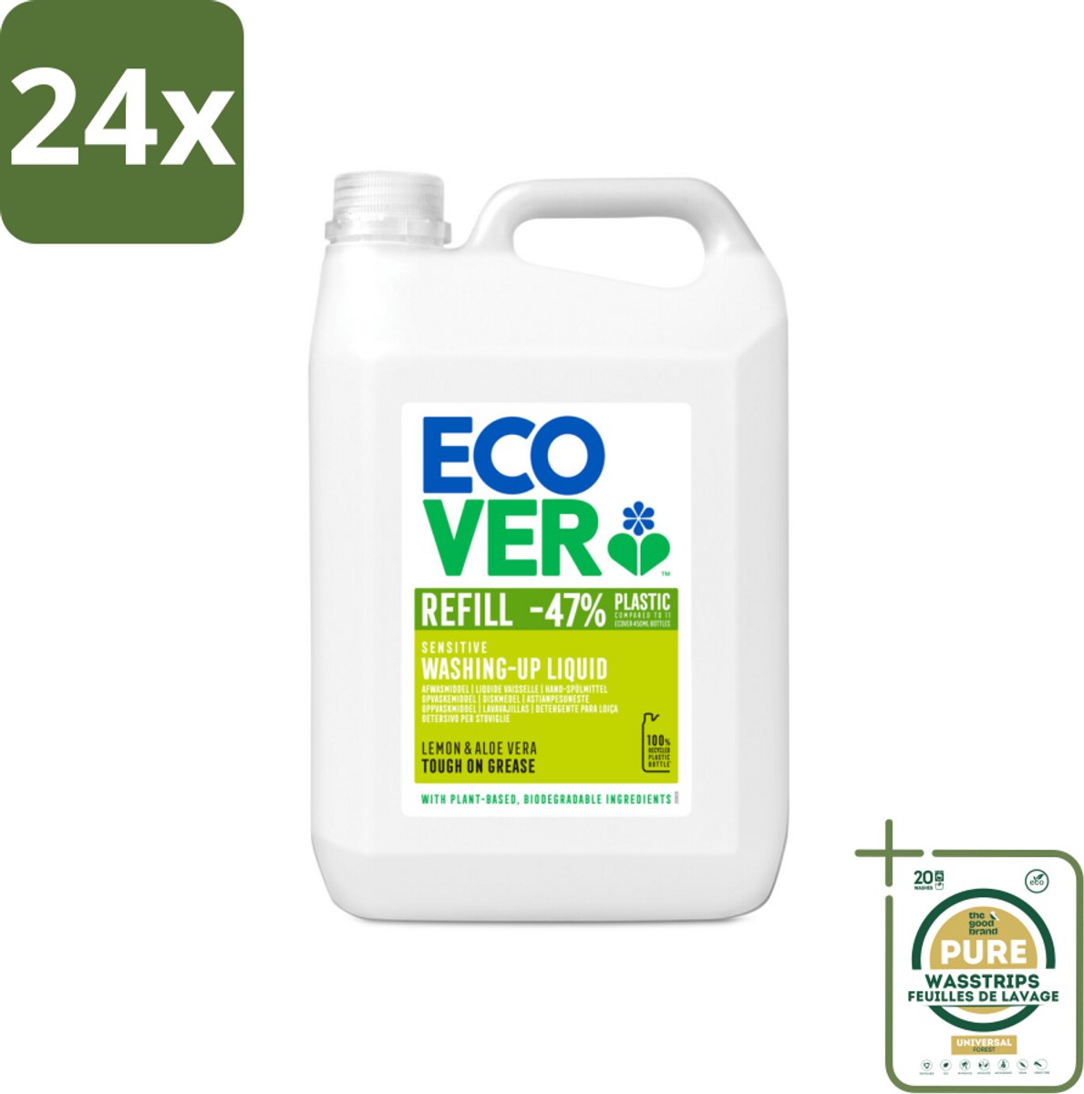 Ecover - Afwasmiddel - Citroen & Aloë Vera - 5 liter - Voordeelverpakking - 24 stuks - Aloë vera - Biologisch afbreekbaar