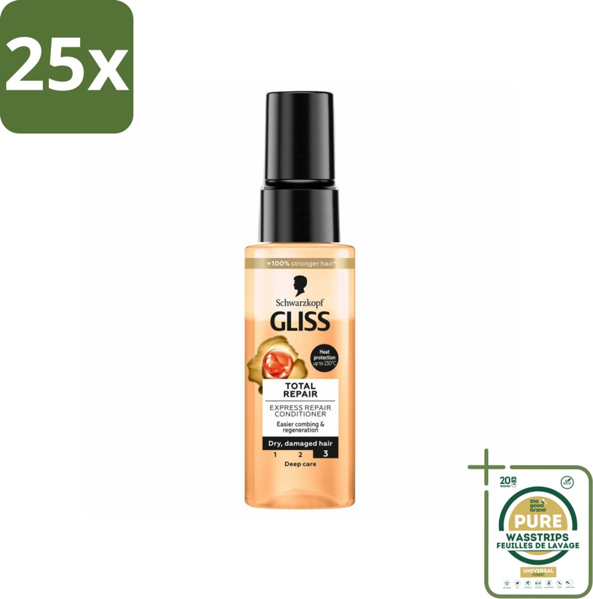 25 x Gliss - Total Repair - Express Repair Conditioner - Deep Care - 70 ml - Grootverpakking - Haarkleur - Haarverzorging - Haarherstel - Droog Haar - Beschadigd Haar