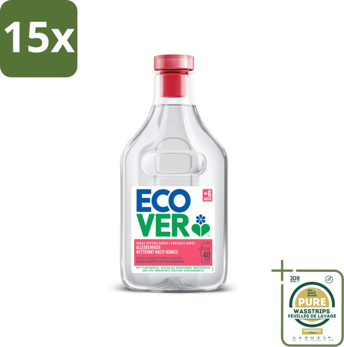15 x Ecover - Allesreiniger - Magnolia & Bamboe - 1 liter - Grootverpakking - Allesreiniger - Natuurlijke Reiniger - Plantaardige Reiniger - Magnolia En Bamboe - Ecologische Schoonmaak