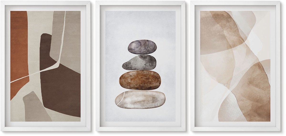 Wallfluent 3-Delige Schilderij Set - Abstracte Schilderijen, Moderne Decoraties - 40 x 60 - Wanddecoratie - Schilderijen Set - Interieur - Decoratieve Schilderijen