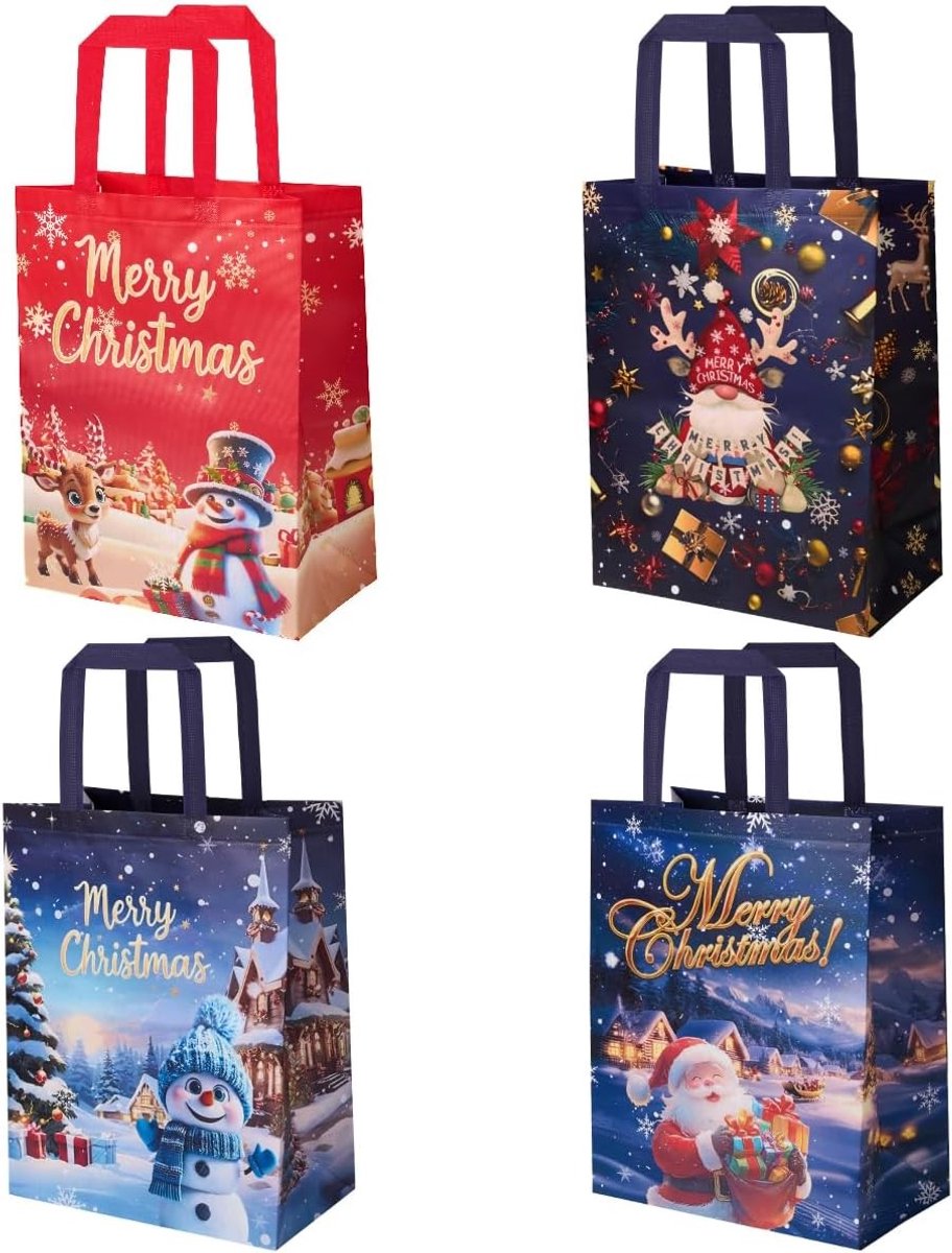 Kersttassen - Rood en Blauw - 41,5 x 29,5 x 16,0 cm - Herbruikbare Non-Woven Cadeautassen - Voor Kerst en Cadeaus