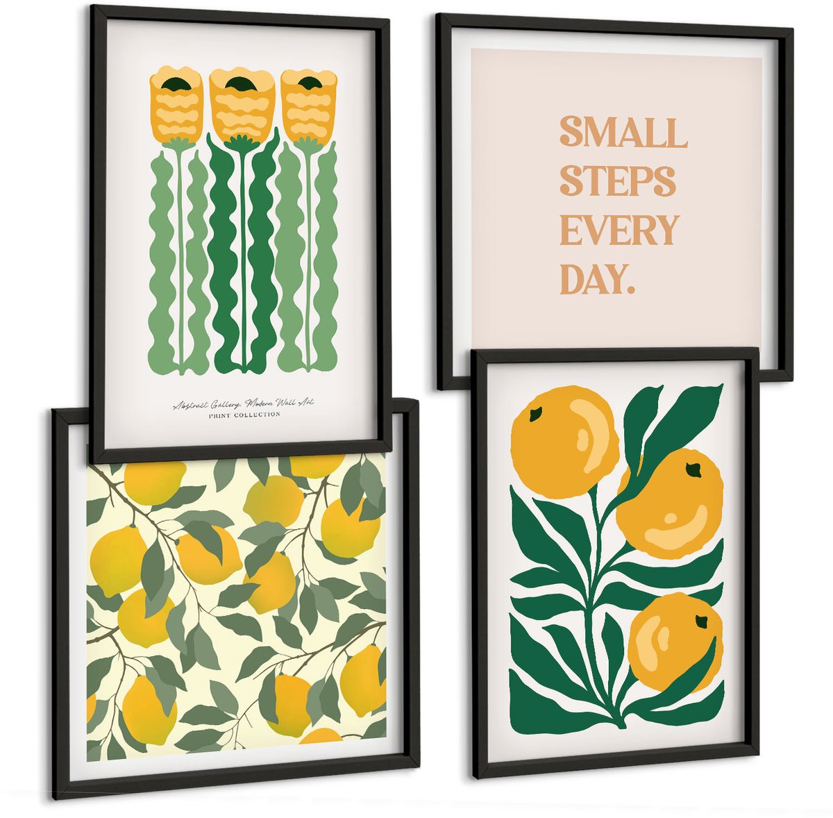 Tulup 4-Delige Schilderij Set - Plantenpatronen met bloemen en bladeren (posters) - 40 x 40 cm en 40 x 60 cm - Decoratieve Muurdecoratie - Slaapkamer - Wanddecoratie
