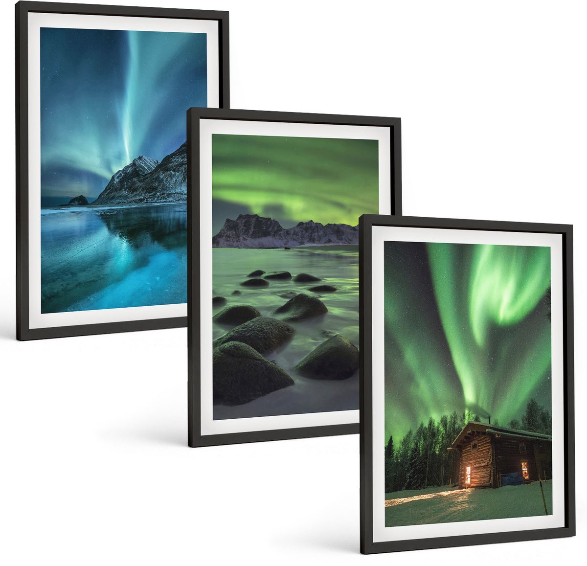 Tulup 4-Delige Schilderij Set - Winterlandschappen met het noorderlicht boven de bergen - 40 x 60 cm - Wanddecoratie - Schilderijen Set - Kantoor - Stijlvolle Muurdecoratie