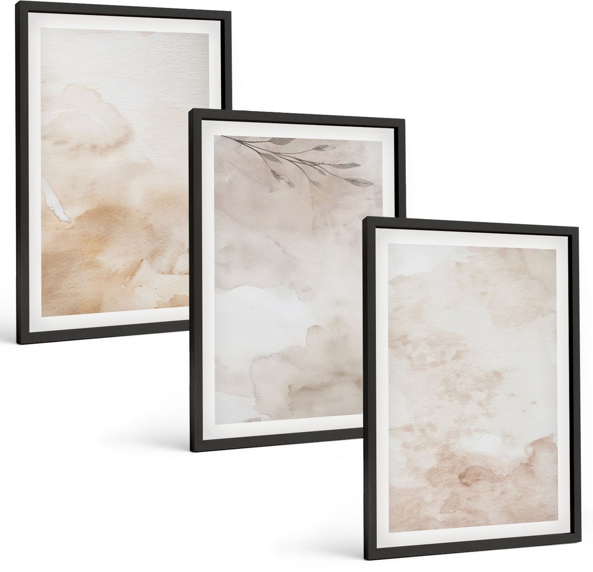 Tulup 4-Delige Schilderij Set - Aquarelvlekken en bladeren in pastelkleuren - 40 x 60 cm - Muurdecoratie - Wanddecoratie - Slaapkamer - Interieur Decoratie