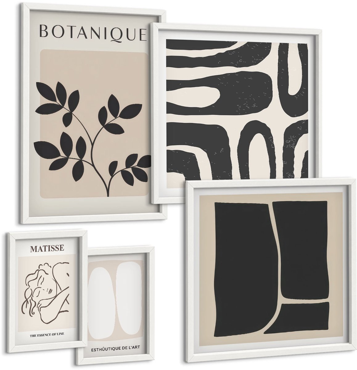 Tulup 4-Delige Schilderij Set - Stijlvolle afbeeldingen met plantmotieven en abstracte elementen. - 50 x 50 cm, 20 x 30 cm en 40 x 60 cm - Wanddecoratie - Schilderijen Set - Kantoor - Moderne Wanddecoratie