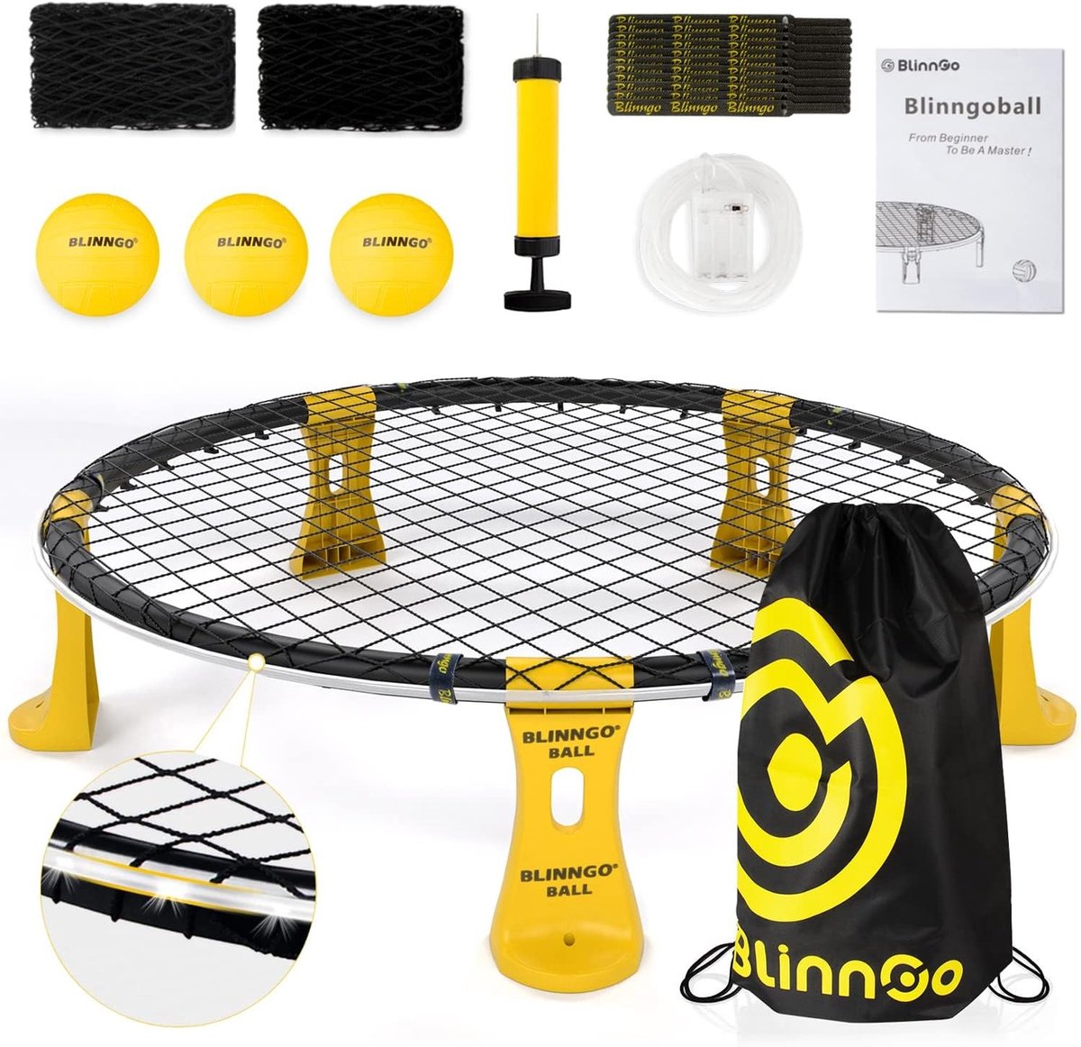 Prikkelbal - Outdoor Game Set - Inclusief Speelnet, 3 Ballen, Trekkoord en Ballenpomp - Gezelschapsspel voor Buiten