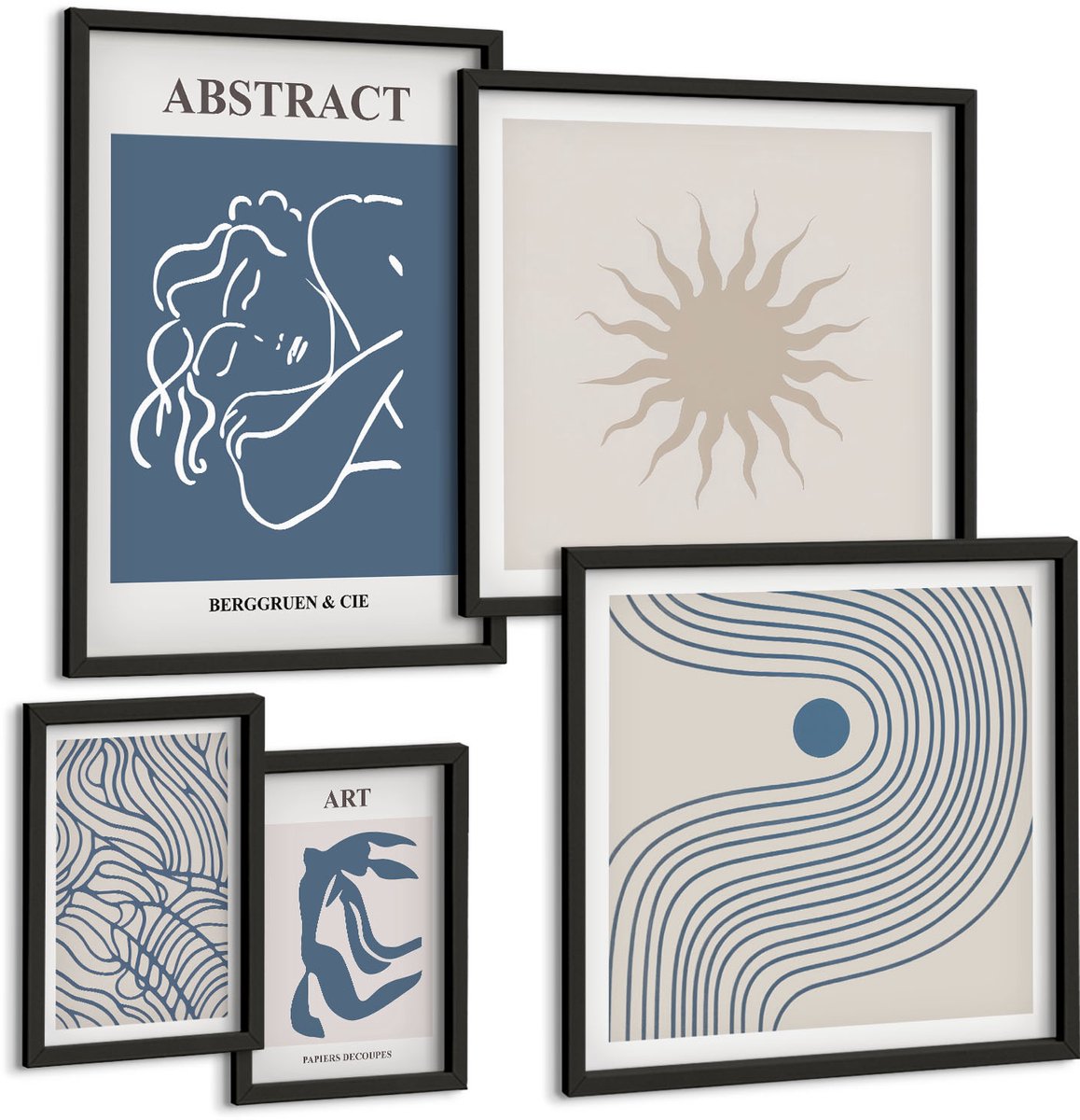 Tulup 4-Delige Schilderij Set - Stijlvolle abstracties met geometrische vormen en lijnen - 50 x 50 cm, 20 x 30 cm en 40 x 60 cm - Muurdecoratie - Wanddecoratie - Slaapkamer - Interieur Decoratie
