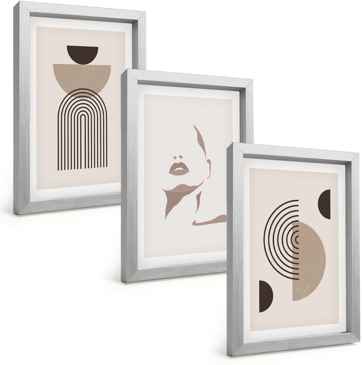 Tulup 4-Delige Schilderij Set - Abstracte geometrische vormen en gezichtssilhouet - 20 x 30 cm - Muurdecoratie - Schilderijen Set - Woonkamer - Decoratieve Schilderijen